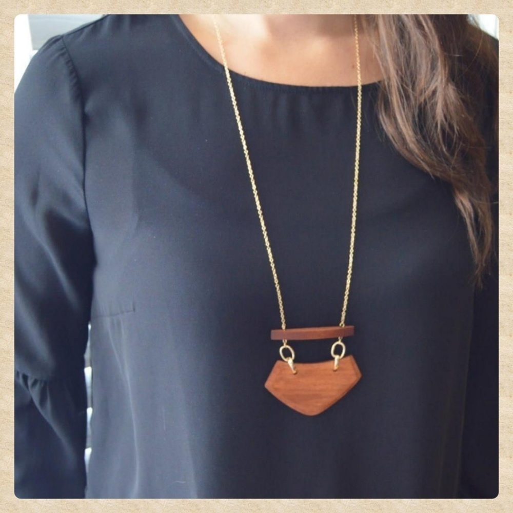 Wood Geometric Long Necklace